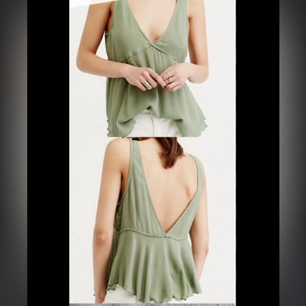 Free People Olive Green V-Neck Flowing Camisole